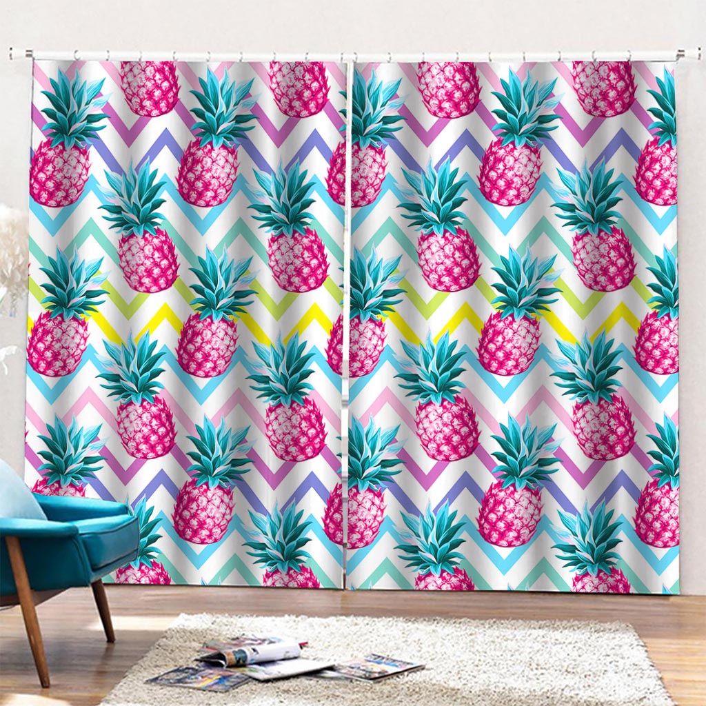 Neon Zig Zag Pineapple Pattern Print Pencil Pleat Curtains