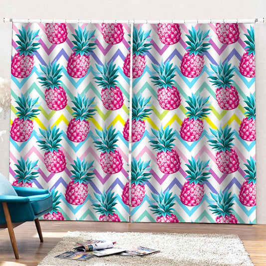 Neon Zig Zag Pineapple Pattern Print Pencil Pleat Curtains