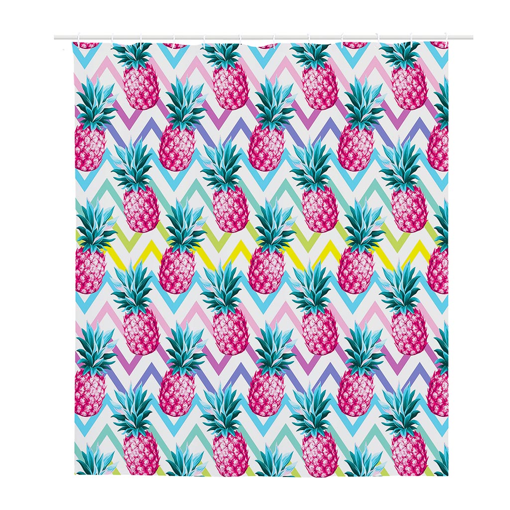 Neon Zig Zag Pineapple Pattern Print Polyester Shower Curtain