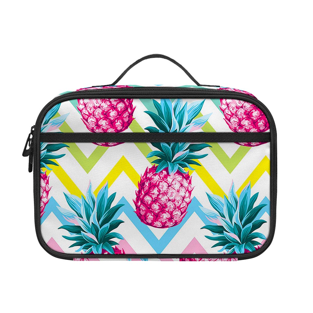 Neon Zig Zag Pineapple Pattern Print Portable Lunch Bag