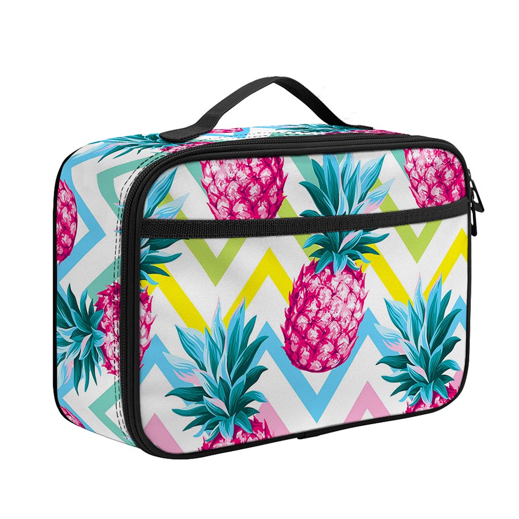 Neon Zig Zag Pineapple Pattern Print Portable Lunch Bag
