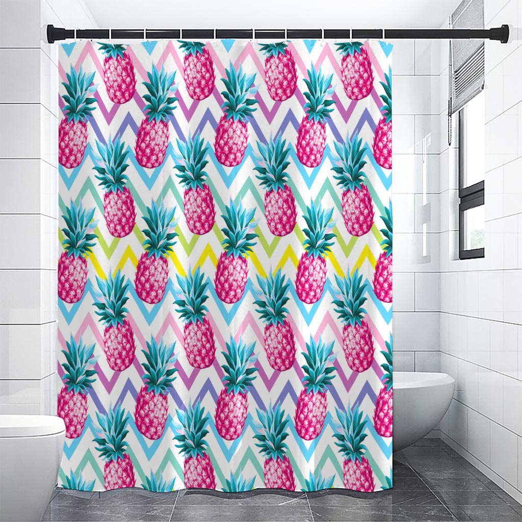 Neon Zig Zag Pineapple Pattern Print Premium Shower Curtain