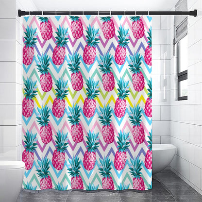 Neon Zig Zag Pineapple Pattern Print Premium Shower Curtain