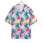 Neon Zig Zag Pineapple Pattern Print Rayon Hawaiian Shirt