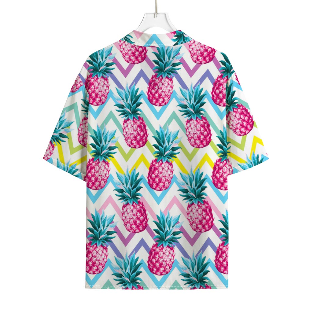Neon Zig Zag Pineapple Pattern Print Rayon Hawaiian Shirt