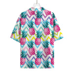 Neon Zig Zag Pineapple Pattern Print Rayon Hawaiian Shirt