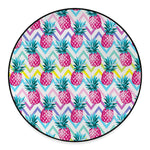 Neon Zig Zag Pineapple Pattern Print Round Floor Mat