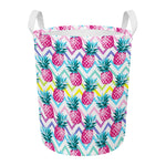 Neon Zig Zag Pineapple Pattern Print Round Laundry Basket
