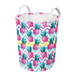 Neon Zig Zag Pineapple Pattern Print Round Laundry Basket