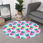 Neon Zig Zag Pineapple Pattern Print Round Rug