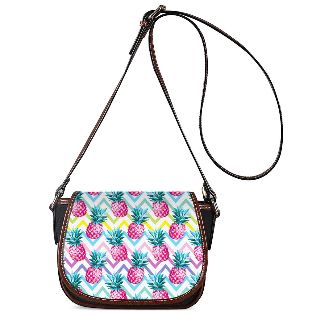 Neon Zig Zag Pineapple Pattern Print Saddle Bag