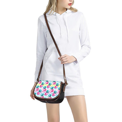 Neon Zig Zag Pineapple Pattern Print Saddle Bag