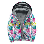 Neon Zig Zag Pineapple Pattern Print Sherpa Lined Zip Up Hoodie