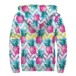 Neon Zig Zag Pineapple Pattern Print Sherpa Lined Zip Up Hoodie