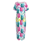 Neon Zig Zag Pineapple Pattern Print Short Sleeve Long Nightdress