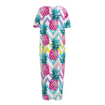 Neon Zig Zag Pineapple Pattern Print Short Sleeve Long Nightdress