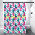 Neon Zig Zag Pineapple Pattern Print Shower Curtain