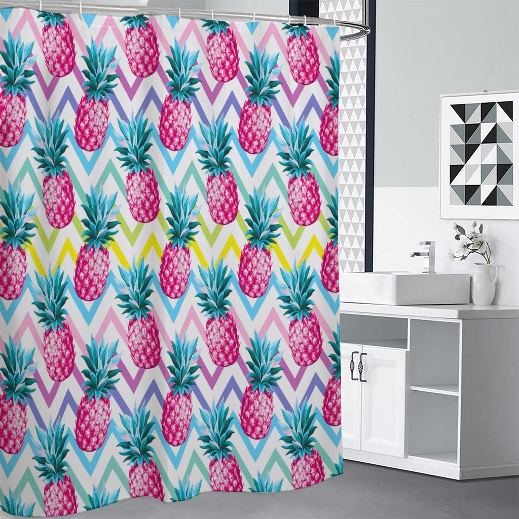 Neon Zig Zag Pineapple Pattern Print Shower Curtain