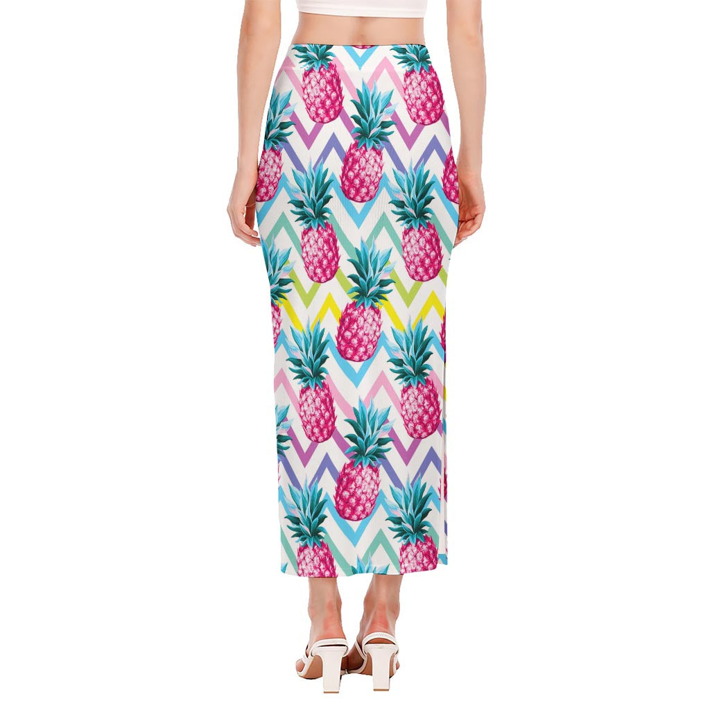 Neon Zig Zag Pineapple Pattern Print Side Slit Maxi Skirt