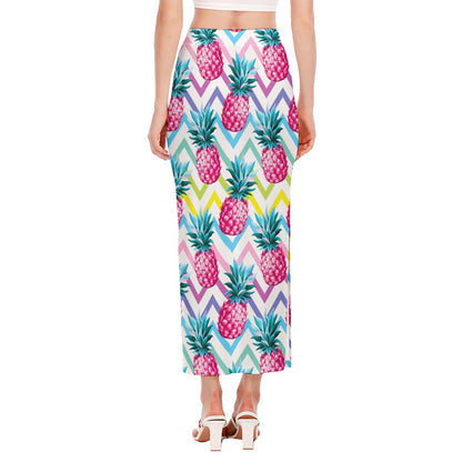 Neon Zig Zag Pineapple Pattern Print Side Slit Maxi Skirt