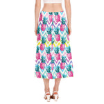 Neon Zig Zag Pineapple Pattern Print Side Slit Midi Skirt