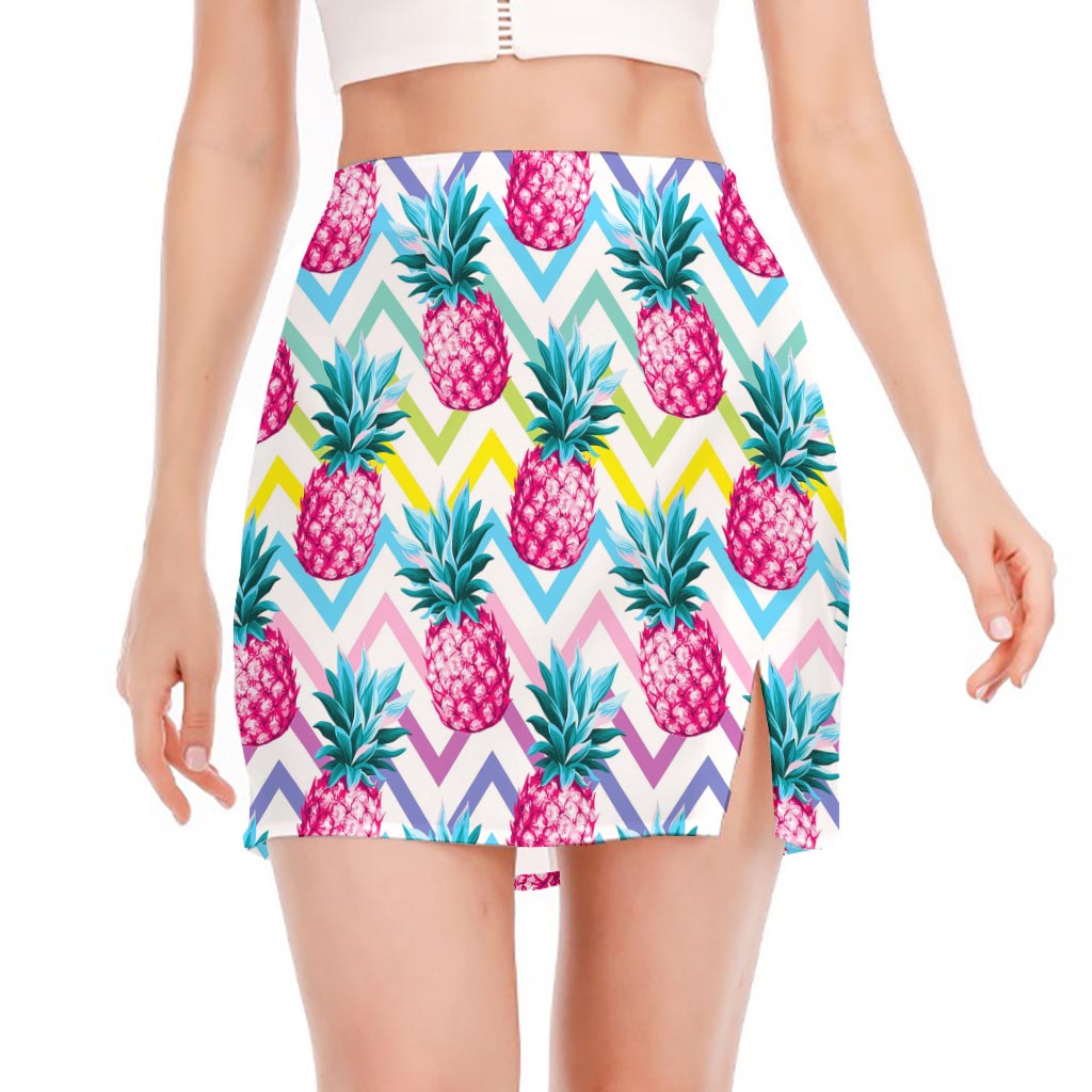 Neon Zig Zag Pineapple Pattern Print Side Slit Mini Skirt