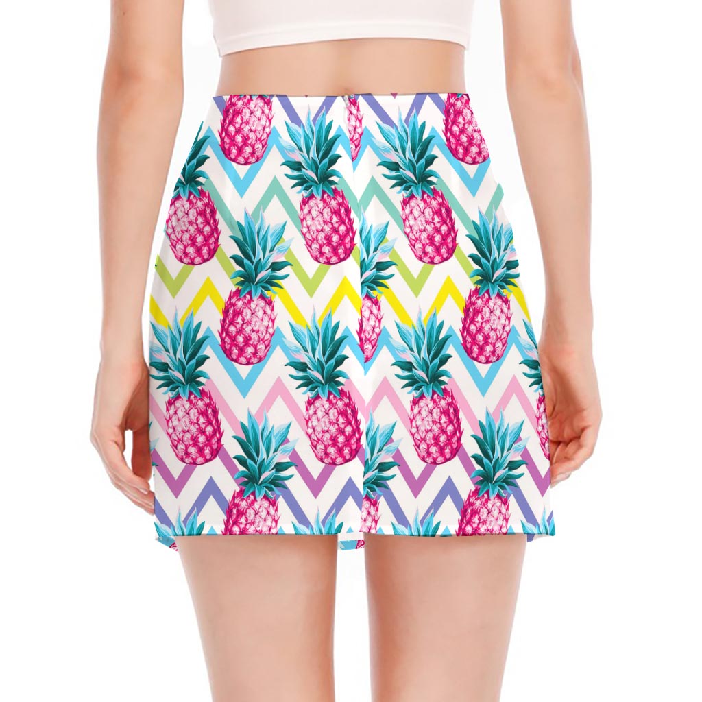 Neon Zig Zag Pineapple Pattern Print Side Slit Mini Skirt