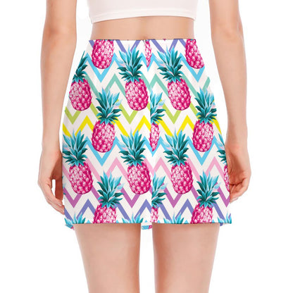Neon Zig Zag Pineapple Pattern Print Side Slit Mini Skirt