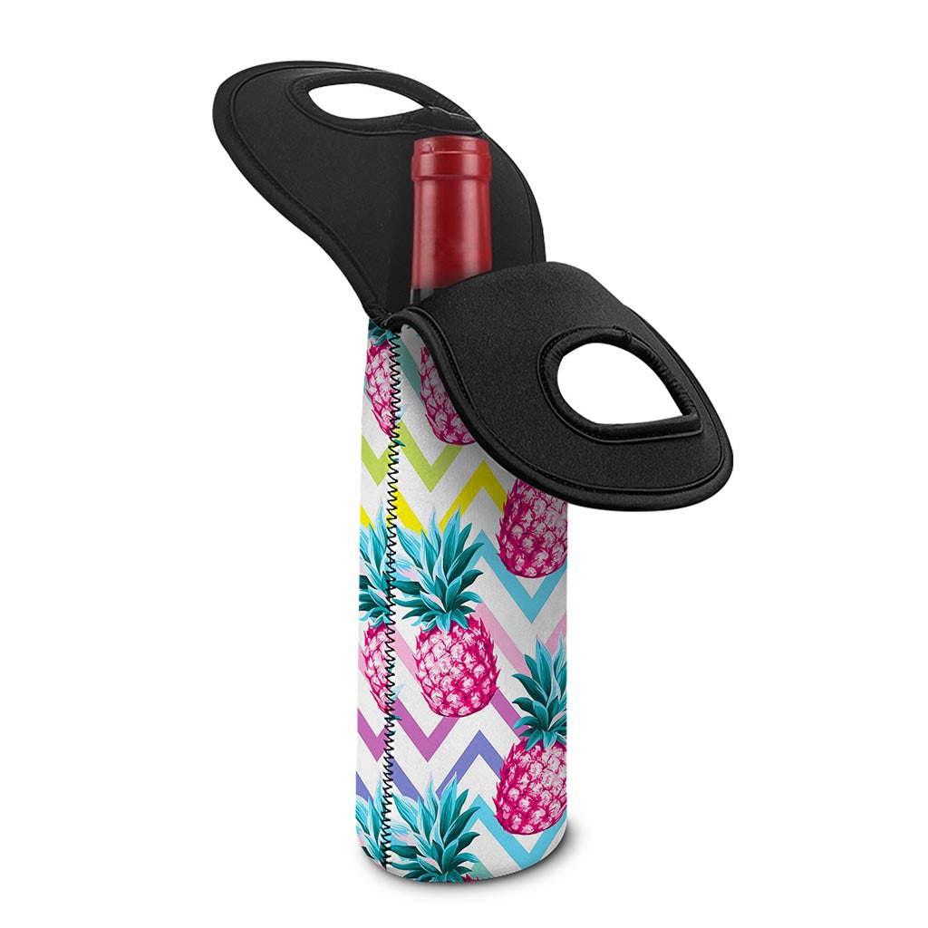 Neon Zig Zag Pineapple Pattern Print Single Neoprene Wine Tote