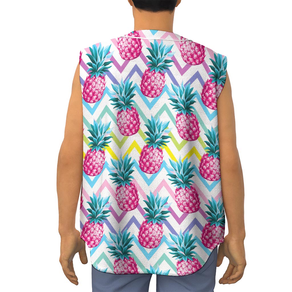 Neon Zig Zag Pineapple Pattern Print Sleeveless Baseball Jersey