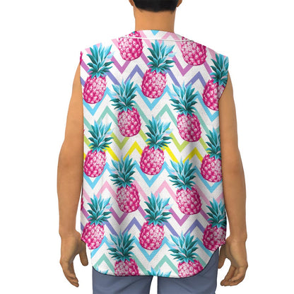Neon Zig Zag Pineapple Pattern Print Sleeveless Baseball Jersey