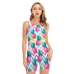 Neon Zig Zag Pineapple Pattern Print Sleeveless One Piece Swimsuit