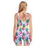 Neon Zig Zag Pineapple Pattern Print Sleeveless One Piece Swimsuit