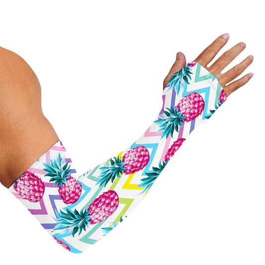 Neon Zig Zag Pineapple Pattern Print Sun Protection Arm Sleeves