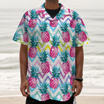 Neon Zig Zag Pineapple Pattern Print Textured Short Sleeve Shirt