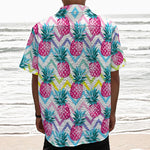 Neon Zig Zag Pineapple Pattern Print Textured Short Sleeve Shirt