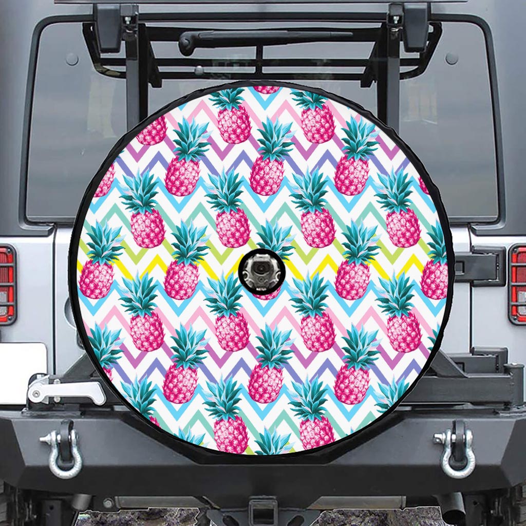 Neon Zig Zag Pineapple Pattern Print Tire Cover With Camera Hole