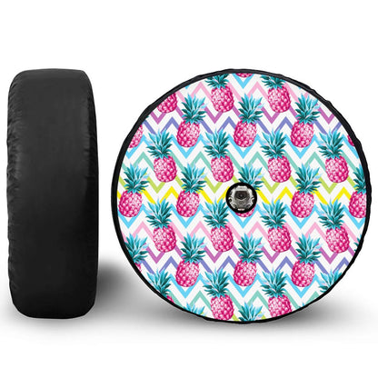 Neon Zig Zag Pineapple Pattern Print Tire Cover With Camera Hole
