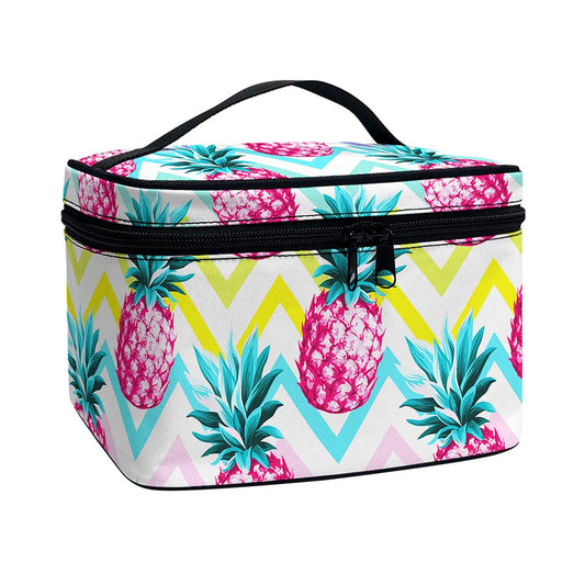 Neon Zig Zag Pineapple Pattern Print Travel Makeup Bag