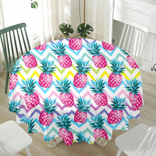 Neon Zig Zag Pineapple Pattern Print Waterproof Round Tablecloth