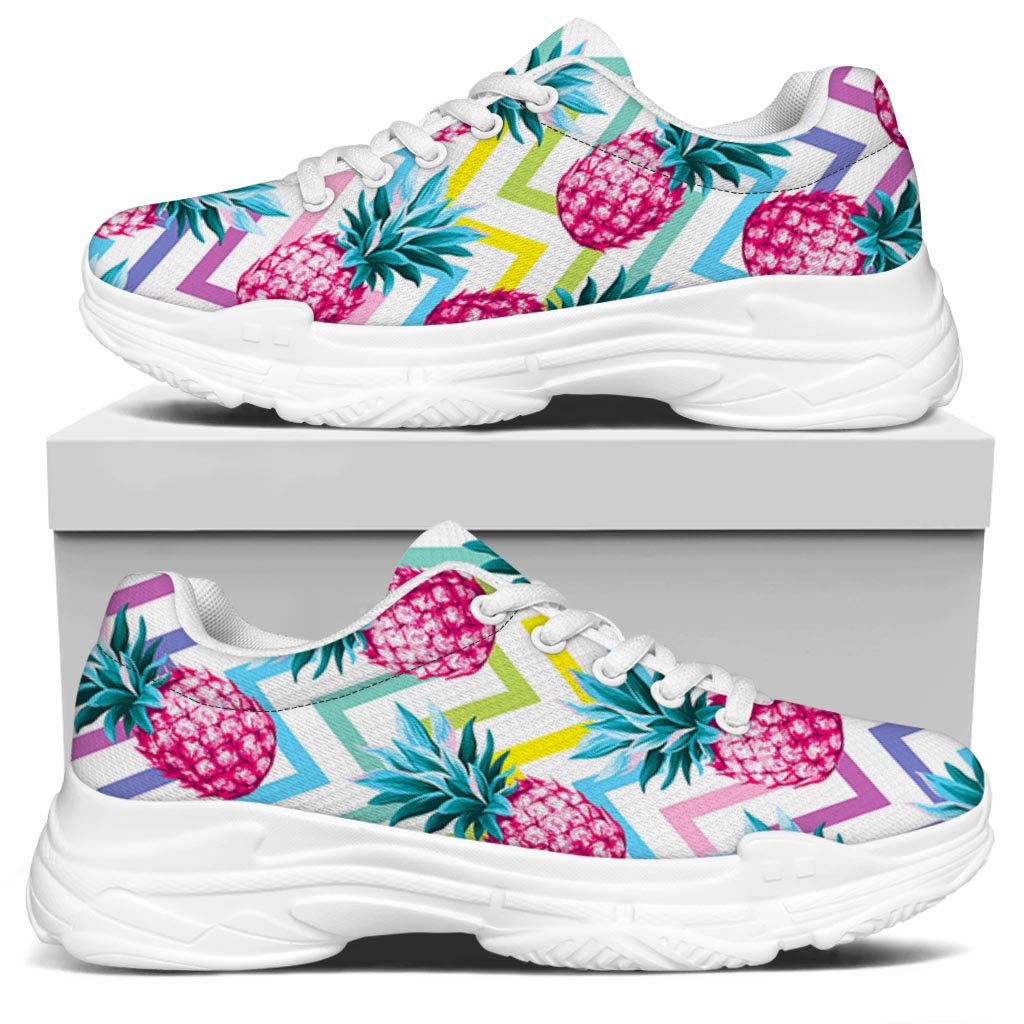 Neon Zig Zag Pineapple Pattern Print White Chunky Shoes