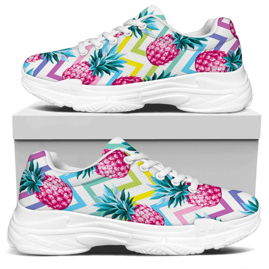 Neon Zig Zag Pineapple Pattern Print White Chunky Shoes