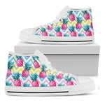 Neon Zig Zag Pineapple Pattern Print White High Top Sneakers