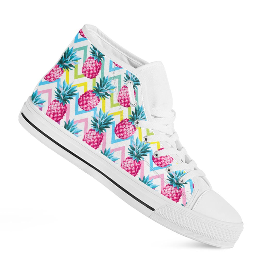 Neon Zig Zag Pineapple Pattern Print White High Top Sneakers