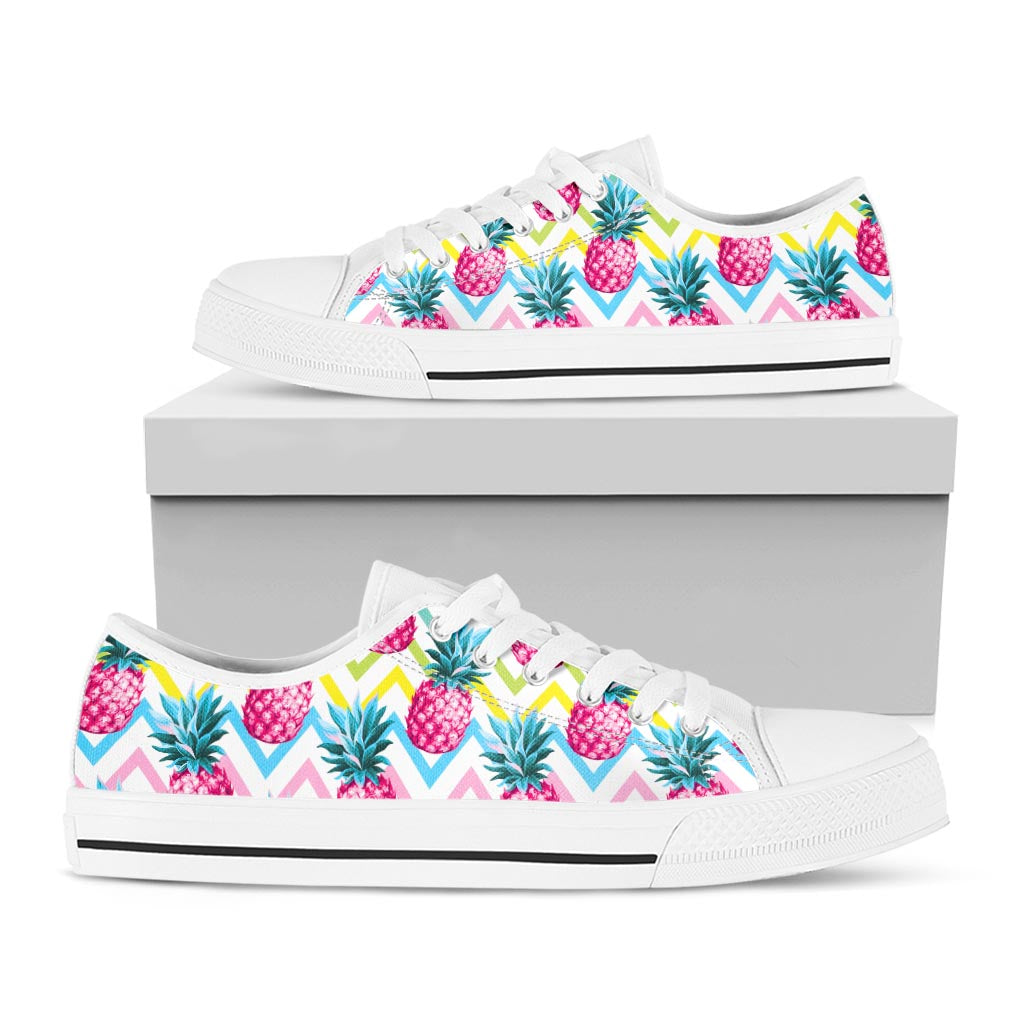 Neon Zig Zag Pineapple Pattern Print White Low Top Sneakers