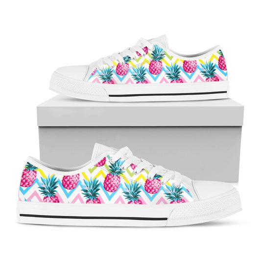 Neon Zig Zag Pineapple Pattern Print White Low Top Sneakers