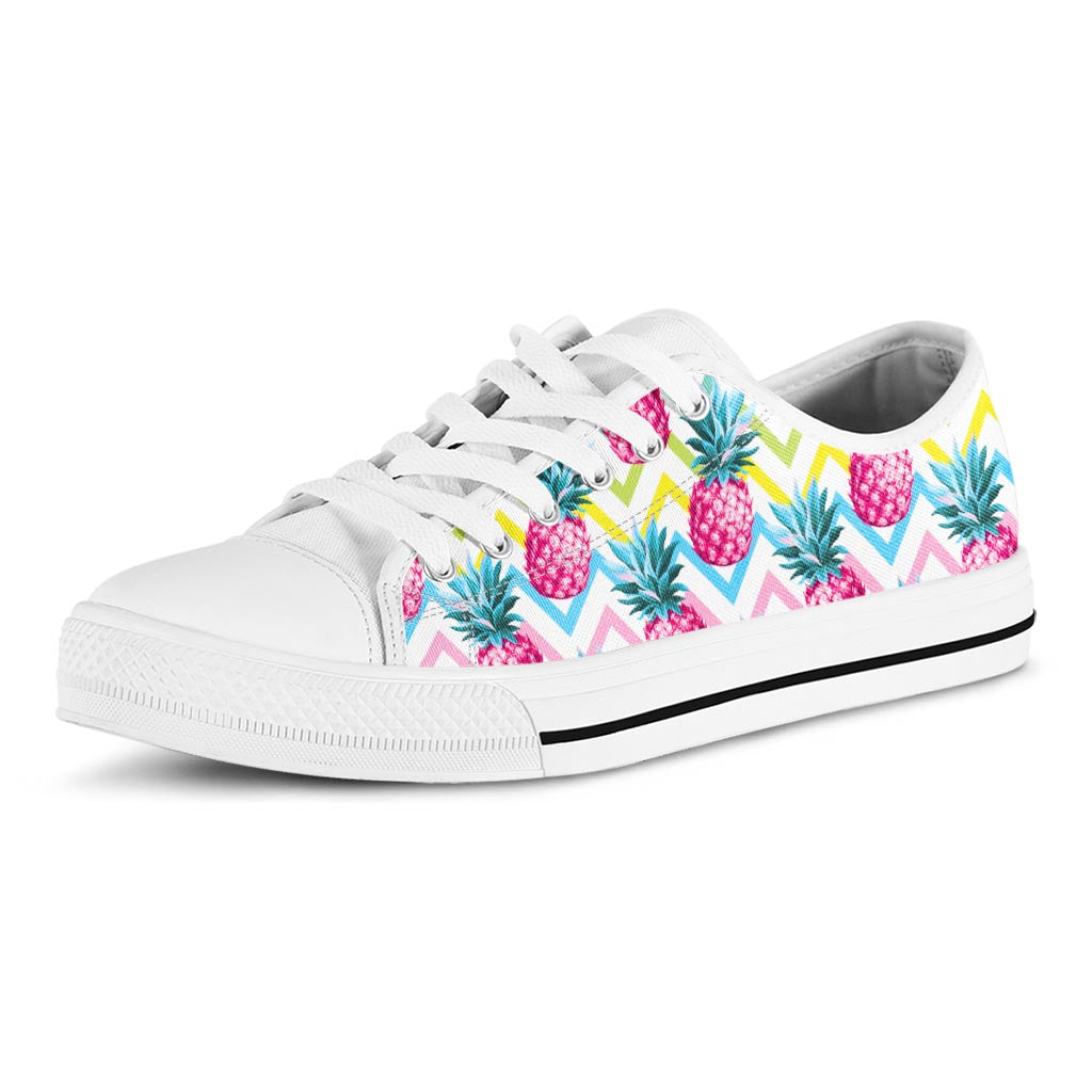 Neon Zig Zag Pineapple Pattern Print White Low Top Sneakers