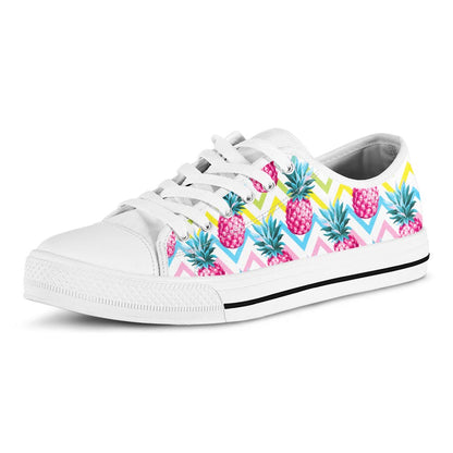 Neon Zig Zag Pineapple Pattern Print White Low Top Sneakers