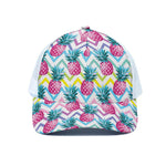 Neon Zig Zag Pineapple Pattern Print White Mesh Trucker Cap