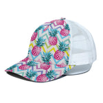 Neon Zig Zag Pineapple Pattern Print White Mesh Trucker Cap